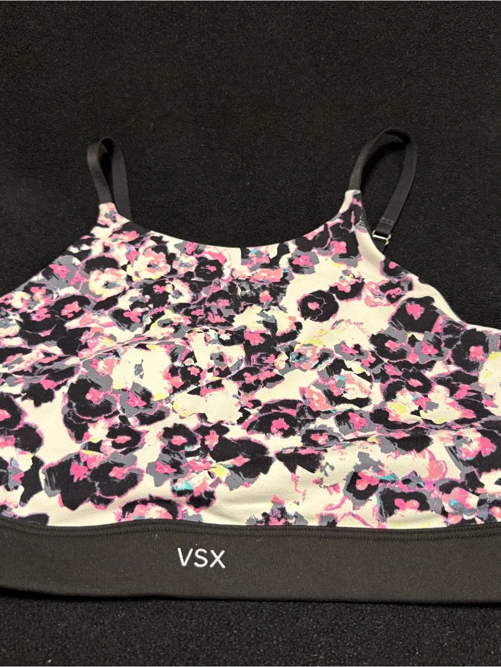 VSX Black, Pink and White Floral Sports Bra Crop
